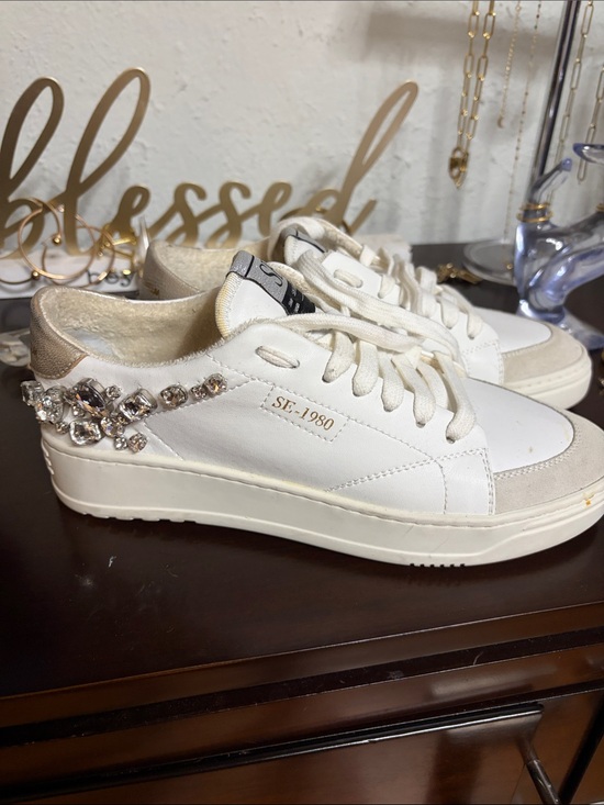 Sam Edelman Shoes - Sam Edelman White Crystal-Embellished Low-Top Sneakers